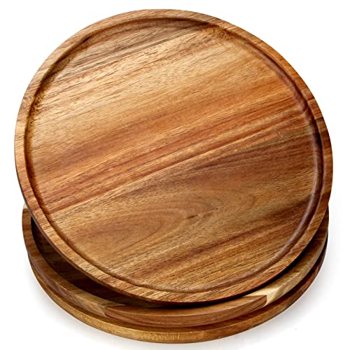 Renawe 3 pcs Acacia Wood Plates 12 inch Dinner Plate Set Round Charcuterie Board Decor Wooden Tray Food Charger Plate Dish Serving Platter Cheese Board Candle Tray Kitchen Plates