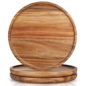 Renawe 3 pcs Acacia Wood Plates 12 inch Dinner Plate Set Round Charcuterie Board Decor Wooden Tray Food Charger Plate Dish Serving Platter Cheese Board Candle Tray Kitchen Plates