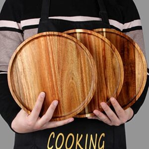 Renawe 3 pcs Acacia Wood Plates 12 inch Dinner Plate Set Round Charcuterie Board Decor Wooden Tray Food Charger Plate Dish Serving Platter Cheese Board Candle Tray Kitchen Plates