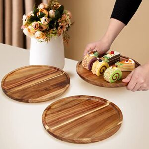 Renawe 3 pcs Acacia Wood Plates 12 inch Dinner Plate Set Round Charcuterie Board Decor Wooden Tray Food Charger Plate Dish Serving Platter Cheese Board Candle Tray Kitchen Plates