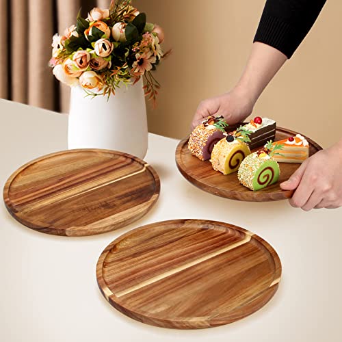 Renawe 3 pcs Acacia Wood Plates 12 inch Dinner Plate Set Round Charcuterie Board Decor Wooden Tray Food Charger Plate Dish Serving Platter Cheese Board Candle Tray Kitchen Plates