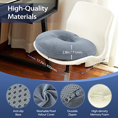 HOMCA Donut Pillow Hemorrhoid Seat Cushion for Office Chair, Premium Memory Foam Chair Cushion, Sciatica Pillow for Sitting Tailbone Pain Car Seat Cushions, Gray