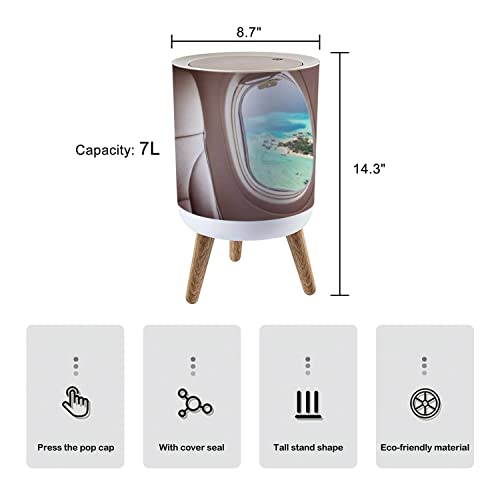 Small Trash Can with Lid Airplane Window with Beautiful Maldives Island View 7 Liter Round Garbage Can Elasticity Press Cover Lid Wastebasket for Kitchen Bathroom Office 1.8 Gallon