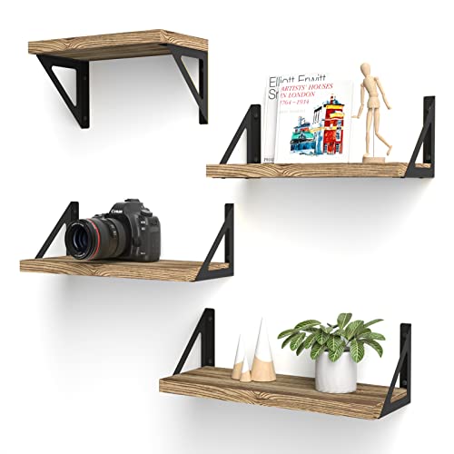 DECOSIS Floating Shelves Wall Mounted 4Pack, Shelves for Wall Decor, for Bedroom, Living Room, Shelves for Wall Storage, Bathroom Wall Shelves, Small Kitchen Shelf, Carbonized Black