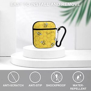 Cute Honey Bee Pattern Airpods Case Wireless Shockproof Protective Bluetooth Headset Cover with A Key Chain Compatible with AirPod 1&2