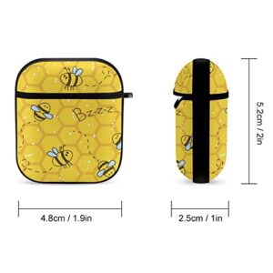 Cute Honey Bee Pattern Airpods Case Wireless Shockproof Protective Bluetooth Headset Cover with A Key Chain Compatible with AirPod 1&2