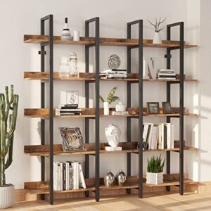 ironck industrial bookshelf and bookcase 5 tiers large triple wide display shelf with storage for living room home office
