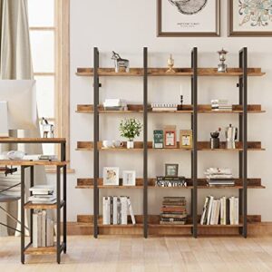 IRONCK Industrial Bookshelf and Bookcase 5 Tiers Large Triple Wide Display Shelf with Storage for Living Room Home Office