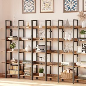 IRONCK Industrial Bookshelf and Bookcase 5 Tiers Large Triple Wide Display Shelf with Storage for Living Room Home Office