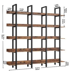 IRONCK Industrial Bookshelf and Bookcase 5 Tiers Large Triple Wide Display Shelf with Storage for Living Room Home Office