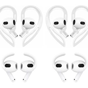 ALXCD Ear Hook Ear Tips Compatible with AirPods 3, 2 Pairs Over-Ear Soft Adjustable Ear Hook & 2 Pairs Sport Silicone Ear Tips in 1 Set [Anti Slip][Anti Lost], Compatible with AirPods 3 (2C+2S) White