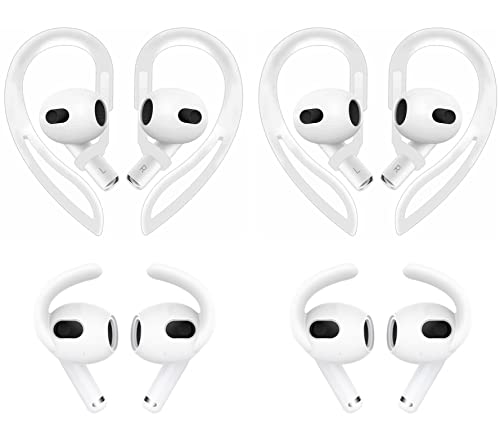ALXCD Ear Hook Ear Tips Compatible with AirPods 3, 2 Pairs Over-Ear Soft Adjustable Ear Hook & 2 Pairs Sport Silicone Ear Tips in 1 Set [Anti Slip][Anti Lost], Compatible with AirPods 3 (2C+2S) White