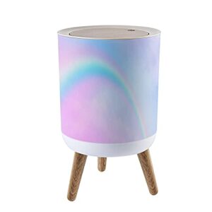 small trash can with lid boho rainbow fantasy magical landscape on sky abstract big volume texture garbage bin round waste bin press cover dog proof wastebasket for kitchen bathroom living room 1.8 gallon