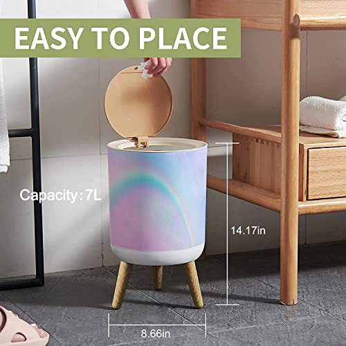 Small Trash Can with Lid Boho Rainbow fantasy magical landscape on sky abstract big volume texture Garbage Bin Round Waste Bin Press Cover Dog Proof Wastebasket for Kitchen Bathroom Living Room 1.8 Gallon