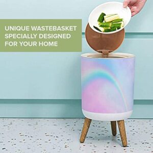 Small Trash Can with Lid Boho Rainbow fantasy magical landscape on sky abstract big volume texture Garbage Bin Round Waste Bin Press Cover Dog Proof Wastebasket for Kitchen Bathroom Living Room 1.8 Gallon