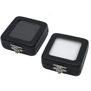 2pcs black pu leather gemstone display box loose diamond jewelry box show case storage box holder with clasp lids and sponge for gems coins jewelry displaying and gift packing