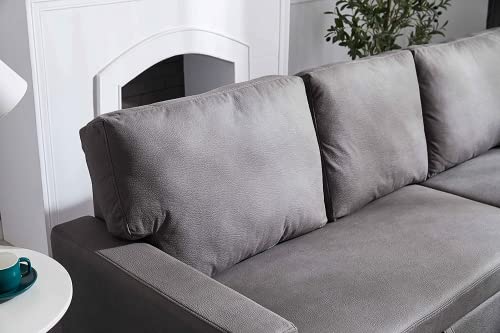 MOEO Convertible New Fabric Modern Sleeper Sectional Sofa Bed with Pull-Out Sofabed with Reversible Storage Chaise Lounge, L-Shaped 3 Seating Corner Couch for Living Room Bedroom, Graphite Grey, Gray