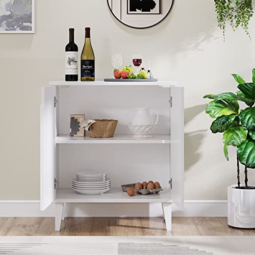 White Coffee Bar Cabinet, Farmhouse White Accent Sideboard Buffet Storage Cabinet for Kitchen, Dining Room, Living Room, Hallway