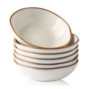 amorarc ceramic cereal bowls set of 6, 24 oz handmade stoneware bowls set for cereal soup salad bread, stylish kitchen bowls for meal, dishwasher & microwave safe, reactive glaze ivory