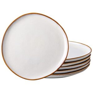 amorarc ceramic dinner plates set of 6, 10.5 inch handmade reactive glaze stoneware plates, large rustic shape dinnerware dish set for kitchen, microwave & dishwasher safe, scratch resistant - ivory
