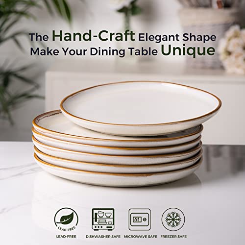 AmorArc Ceramic Dinner Plates Set of 6, 10.5 Inch Handmade Reactive Glaze Stoneware Plates, Large Rustic Shape Dinnerware Dish Set for Kitchen, Microwave & Dishwasher Safe, Scratch Resistant - Ivory