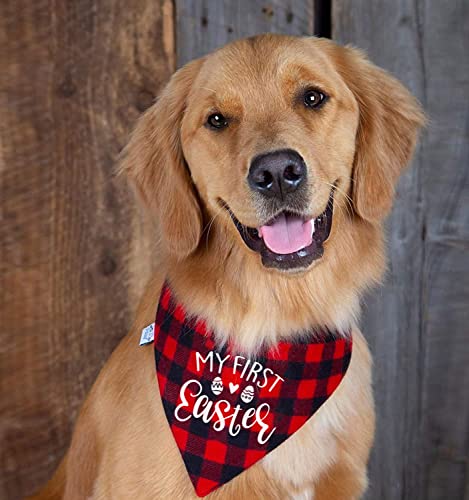 Family Kitchen My First Easter Red Plaid Pet Dog Bandana Scarf Decorations Accessories for Dog Lovers Owner Easter Gift