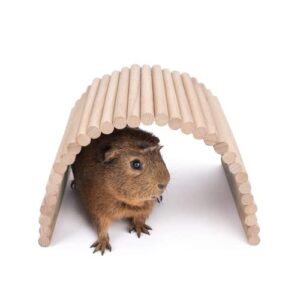 pet hideout bridge,wooden rodents chewing climbing tunnel small animal bendy bridge ramp hut hideout for guinea pigs ferrets hedgehogs chinchillas and other rodents