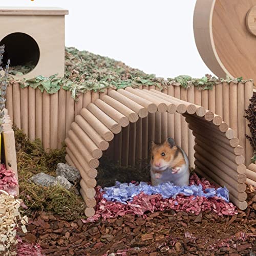 Pet Hideout Bridge,Wooden Rodents Chewing Climbing Tunnel Small Animal Bendy Bridge Ramp Hut Hideout for Guinea Pigs Ferrets Hedgehogs Chinchillas and Other Rodents