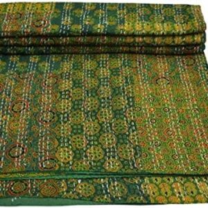 Maviss Homes Beautiful Indian Traditional Patchwork Super Soft Cotton Double Kantha Quilt | Throw Blanket Bedspreads | Cozy Blanket Quilt | Easy Machine Washable and Dryable (Green)