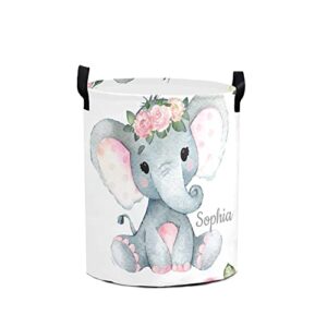 pink flower elephant laundry basket personalized name waterproof laundry hamper with handles for laundry room bathroom college