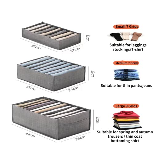 QiuJQing 3 Pack Clothes Drawer Organizers, Sock Underwear Organizer Dividers, 23 Cell Fabric Foldable Cabinet Storage Boxes for Storing Bras, T-shirt, Legging, Skirts (9 +7+7 Cell, Grey)