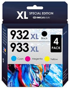 inkjetsclub compatible ink cartridge replacement for hp 932/933xl ink. works with officejet 6600 6700 7610 7612 7510 7110 6100 printers. 4 pack (black, cyan, magenta & yellow).