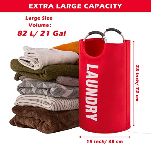 YOUDENOVA 82L Large Laundry Hampers with Handles, Collapsible Tall Clothes Baskets, Washing Bag for Bathroom, Bedrooms, College Dorm (Red)