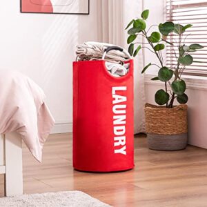 YOUDENOVA 82L Large Laundry Hampers with Handles, Collapsible Tall Clothes Baskets, Washing Bag for Bathroom, Bedrooms, College Dorm (Red)