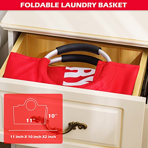 YOUDENOVA 82L Large Laundry Hampers with Handles, Collapsible Tall Clothes Baskets, Washing Bag for Bathroom, Bedrooms, College Dorm (Red)