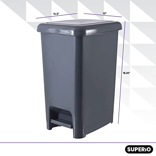 Superio Slim Trash Can with Foot Pedal – 6.5 Gallon Step-On Trash Can with Lid, Medium Plastic Garbage Can, Trashcan for Bathroom, Kitchen, Office, Bedroom, Dorm, Patio – Onyx Grey