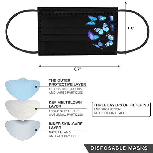 YUGYUJ 50Pcs Black Face Mask Adult Breathable Mask Butterfly Protective 3Ply Earloop Face Mask for Men Women (50pcs Butterfly Mask)