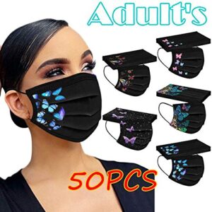 YUGYUJ 50Pcs Black Face Mask Adult Breathable Mask Butterfly Protective 3Ply Earloop Face Mask for Men Women (50pcs Butterfly Mask)