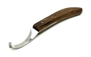 diner house farrier tools horse hoof knife loop premium narrow japanese steel blade plain with beautiful color wooded handle (left)