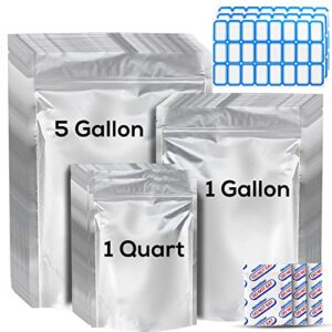 DALI HOME-60 pc Mylar Bags for Food Storage with 60 Oxygen Absorbers & 60 blank labels-10x14in 25 pcs,7x10in 25pcs,17x26in 10pcs-7 mil Mylar bag-Sealable Mylar bag-Food storage solutions,000-DALI-60