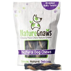 nature gnaws - braided twists for dogs - premium natural beef dog chew treats - combo of bully sticks and beef gullet - long lasting training reward