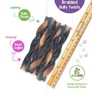 Nature Gnaws - Braided Twists for Dogs - Premium Natural Beef Dog Chew Treats - Combo of Bully Sticks and Beef Gullet - Long Lasting Training Reward