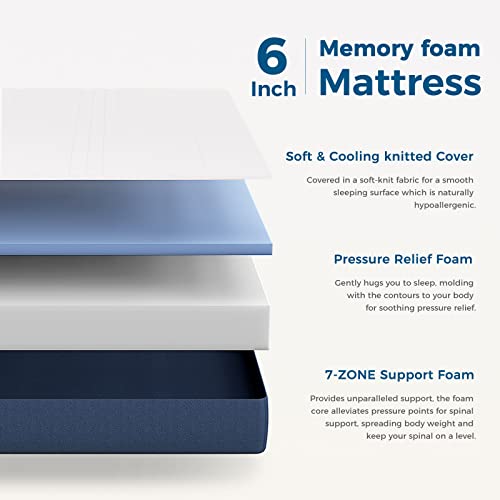 Inofia 6 inch Full Mattress - Gel Memory Foam Mattress in a Box 7 Zone Medium Firm Full Size Mattress with Breathable Cover CertiPUR-US Certified, Double Size