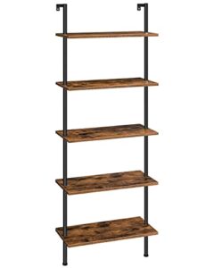 hoobro diy ladder shelf bookcase, 5-tier wall mounted ladder bookshelf, office vertical bookcase, wooden storage shelves for home office, bedroom, living room, rustic brown and black bf53cj01