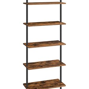 HOOBRO DIY Ladder Shelf Bookcase, 5-Tier Wall Mounted Ladder Bookshelf, Office Vertical Bookcase, Wooden Storage Shelves for Home Office, Bedroom, Living Room, Rustic Brown and Black BF53CJ01