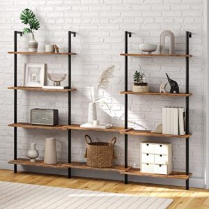 HOOBRO DIY Ladder Shelf Bookcase, 5-Tier Wall Mounted Ladder Bookshelf, Office Vertical Bookcase, Wooden Storage Shelves for Home Office, Bedroom, Living Room, Rustic Brown and Black BF53CJ01