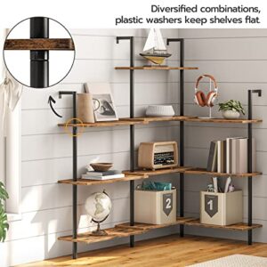 HOOBRO DIY Ladder Shelf Bookcase, 5-Tier Wall Mounted Ladder Bookshelf, Office Vertical Bookcase, Wooden Storage Shelves for Home Office, Bedroom, Living Room, Rustic Brown and Black BF53CJ01