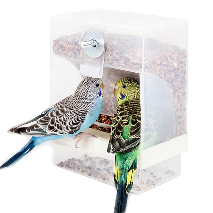 2-Pack No-Mess Automatic Bird Feeder Parrot Feeder Cage Accessories Supplies for Feeder Integrated Automatic Box Parakeet Canary Cockatiel Finch (2pcs)