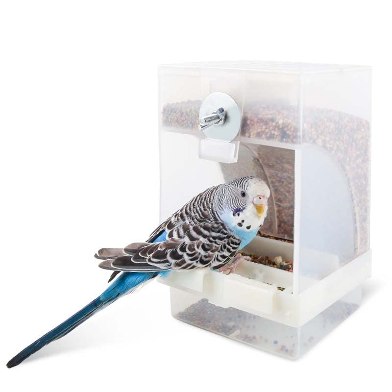 2-Pack No-Mess Automatic Bird Feeder Parrot Feeder Cage Accessories Supplies for Feeder Integrated Automatic Box Parakeet Canary Cockatiel Finch (2pcs)