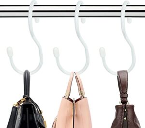 12 pack purse hanger for closet,unique twist design bag hanger purse hooks, large size closet rod hooks for hanging bags, purses, handbags, belts, scarves, hats,clothes, pans and pots (white)